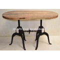 Indusrial Dual Crank Base Dining Table Rough Mango Wood Oval Top